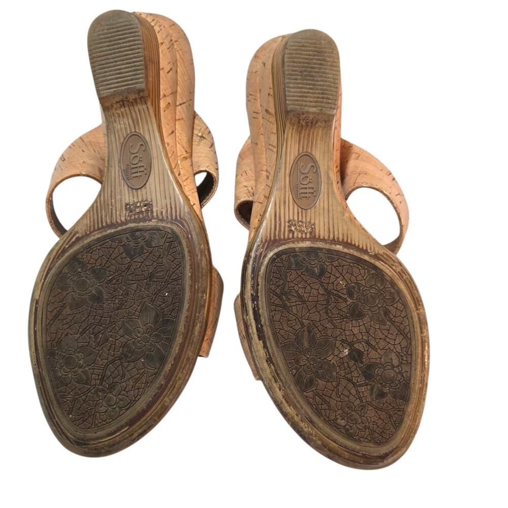 Sofft Cork Leather Gold Speckled Wedge Slip-On Sandals Coastal Boho Sz 7.5 - Picture 5 of 12